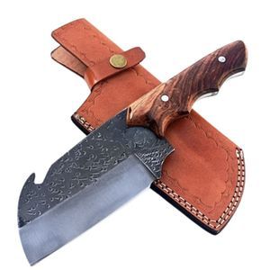 Couteaux de boucher faits à la main avec lame large en acier forgé, manche ergonomique en bois et étui en cuir pour la viande professionnelle - Product Image 1