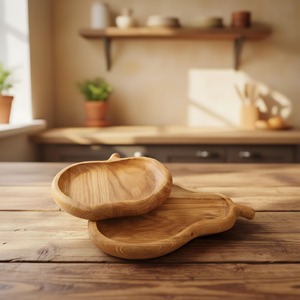 Juego de Platos de Madera con Forma de Manzana y Pera, Ideal para Ensaladas, Frutas, Bocadillos, Bandeja de Madera Natural Elegante para Regalo o Uso Doméstico - Product Image 4