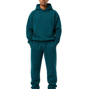 Survêtement à capuche coupe droite longueur intégrale motif à pois 100% coton décontracté pour l'automne avec poches latérales et taille élastique - Product Image 1