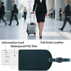 Étiquette de bagage personnalisée, minimaliste et tendance, en cuir PU écologique, colorée, avec nom et logo, pour voyage, portable - Product Image 6