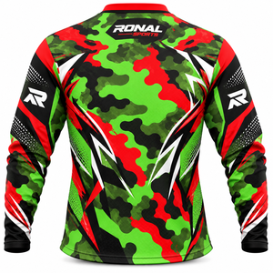 Maillot de motocross à manches longues pour homme RONAL SPORTS, camouflage vert rouge noir, séchage rapide, manches longues, chemise de course pour adulte, moto - Product Image 2