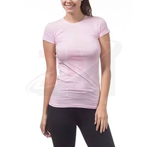 T-shirt à manches courtes uni confortable pour femmes avec logo personnalisé, nouvelle arrivée, tricot décontracté, col rond, impression de logo, 220 GSM - Product Image 2