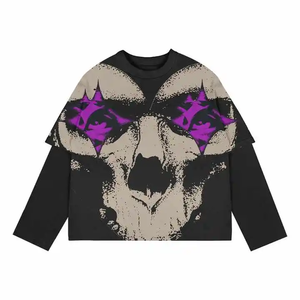 Custom Graphic Printed Layered T Shirt Double Layer Oversized Urban Streetwear Trendy Layered Print T Shirt Men Fashion - Product Image 3