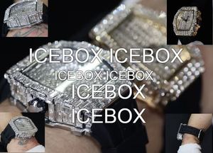 Montre-bracelet carrée pour homme en acier inoxydable et moissanite, cadran en verre, bracelet entièrement serti, fermoir, résistance à l'eau 10 bars - Product Image 5