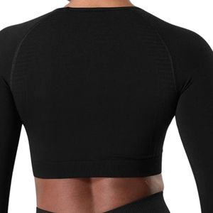 Black <b>Women's</b> Seamless Long Sleeve Crop <b>Top</b> <b>Compression</b> Gym Shirt Fitness Yoga Workout Activewear Stretch Athletic Training - Product Image 4
