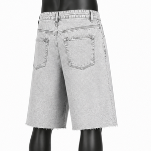 Custom Denim Jorts Streetwear Men's Wide Leg Jean Shorts Bulk Clothing Factory - Product Image 5