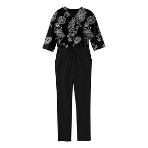 <b>Women</b> Scrub Set Pink Polka Dot Top Black Pants Knitted Cotton Blend Drawstring Waist Side Pockets Hospital Uniform - Product Image 3