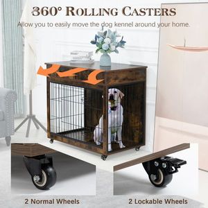 38.4 Inch Wooden Dog <b>Crate</b> with 2 Drawers Decorative Pet Cage Kennel Furniture - Product Image 3