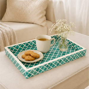 Creative Quality Bone Inlay Serving Tray <b>Moroccan</b> Pattern Decorative Green Resin Tray for Coffee Table and Ottoman Home <b>Decor</b> - Product Image 6