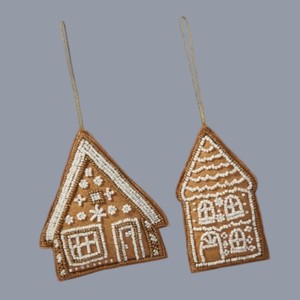 ของตกแต่งบ้านรูปบ้านขนมปังขิงปักลาย Zari ประดับลูกปัด ของประดับตกแต่งต้นคริสต์มาสและผนัง ของตกแต่งเทศกาล ของขวัญทำมือสำหรับวันหยุด - Product Image 2
