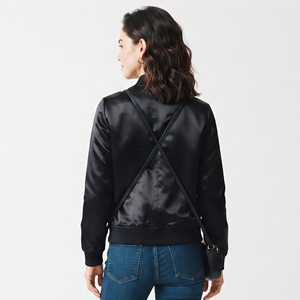 Wholesale <b>Women</b> <b>Bomber</b> <b>Jackets</b> Custom Design <b>Lightweight</b> <b>Bomber</b> Zip Up <b>Jacket</b> Manufacturer Crewneck Black <b>Bomber</b> <b>Jackets</b> - Product Image 2