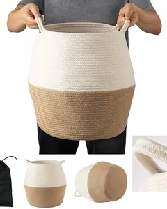 65L <b>Large</b> Woven Cotton Rope Nursery <b>Basket</b>, Laundry <b>Basket</b> Laundry Hamper with Handles,Blanket <b>Basket</b> <b>Storage</b> Bin - Product Image 1