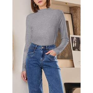 2025 femmes à manches longues col roulé haut côtelé volants col montant tricoté basique superposition hauts pour la broderie d'hiver - Product Image 1