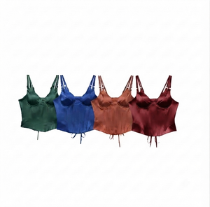 Haut court décontracté en satin pour femme DROGEN EXPORT, style corset, sans manches, sexy, bustier, camisole, bretelles réglables, 100 % polyester - Product Image 1