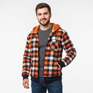 Men's Plaid Full Zipper Hoodie Relaxed Fit Casual Checked Hoodie Breathable Cotton Hooded Zipper <b>Top</b> Men <b>Flannel</b> Zip-Up Hoodies - Product Image 1
