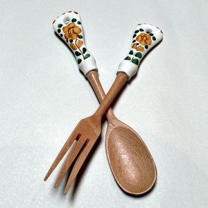 Wooden kitchen salad spoon fork serving set reusable natural bamboo utensils for food mixing and presentation - Product Image 3