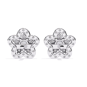 Boucles d'oreilles clous en moissanite, finition or blanc, avec pierres rondes brillantes et design floral élégant - Product Image 5