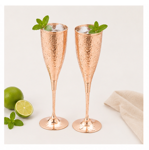 Juego de 2 Copas de Champán de Cobre Martillado de Lujo, Copas de Vino de Cobre Puro Hechas a Mano con Soporte de Latón, Copas Irrompibles - Product Image 4