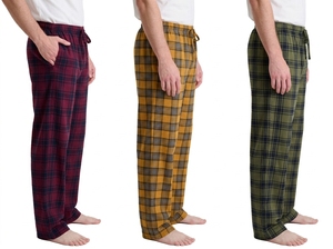 <b>Men's</b> Plaid <b>Flannel</b> <b>Pajama</b> Pants Elastic Waist Drawstring Button Casual Lounge Bottoms - Product Image 3