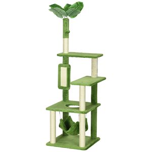 Accogliente albero di gatto al coperto verde con amaca torre comodi mobili per gatti con graffio - Product Image 1