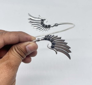 Black Onyx Wing Arm <b>Bracelet</b> Handmade 925 <b>Silver</b> Plated Angel Wing Open Adjustable Arm <b>Cuff</b> Bangle For women - Product Image 6