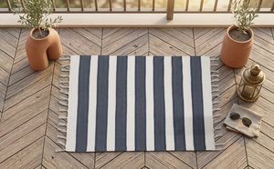 Striped Cotton <b>Rug</b> Rectangle Modern Non-Slip Exercise Mat Home Use Flat Weave <b>Thin</b> Pile - Product Image 3