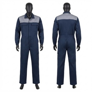 Combinaison de travail en sergé de polycoton 240 GSM de qualité supérieure, bleu marine avec empiècements gris, broderie de logo personnalisée, uniforme de protection industriel - Product Image 1