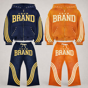 Wholesale Custom Logo Mens Navy Blue Tracksuit <b>Set</b> Hoodie & Jogger Pants Sportwear Casual Streetwear Sweat Suit Wholesale - Product Image 4