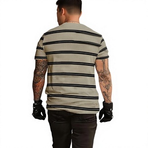 Men's Striped T-Shirt Short Sleeve O-Neck Slim Fit Casual Knitted Regular Length Printed Design - Product Image 3