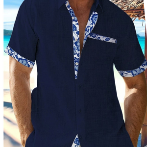 Camisa Amalfi con Ribete en Contraste, Color Azul Medianoche, Textura Slub, Estilo Casual Artesanal con Ribete, Cierre de Botones, para Verano - Product Image 2