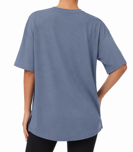 T-shirt en tricot noir surdimensionné pour femmes, épaules tombantes, col rond, coupe ample, manches courtes, couleur unie, à porter toute l'année - Product Image 3