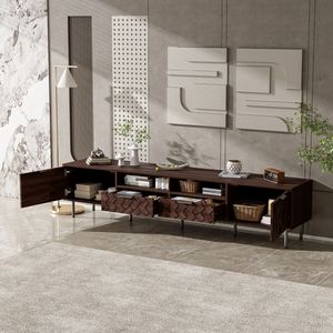 Meuble TV moderne de 78 pouces pour téléviseurs jusqu'à 85 pouces, charnières à fermeture douce, rangement intégré, gestion des câbles, centre de divertissement - Product Image 4