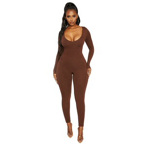 2026 Fall Winter Long Sleeve Bodysuits Bodycon Jumpsuits Autumn <b>Women</b> Long Pants Round Collar <b>Rompers</b> Jumpsuits - Product Image 1