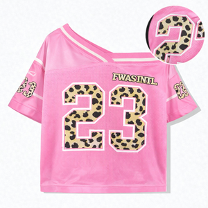 Jersey Oversize de Malla para Mujer, Estilo Urbano, con Parche de Número de Leopardo Personalizado, Poliéster, Moda Y2K, OEM, Venta al por Mayor, Jersey de Fútbol Americano - Product Image 6