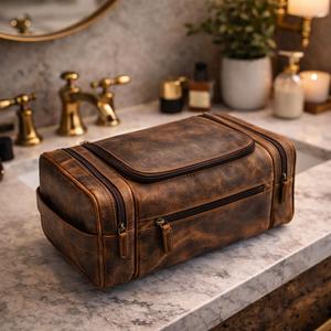 Genuine Leather <b>Toiletry</b> Bag Men Travel Wash Organizer Cosmetic Waterproof <b>Storage</b> Bag LTB-0140 - Product Image 1