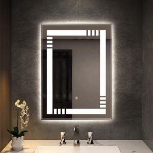 Miroir de salle de bain mural en verre arqué moderne avec rétroéclairage LED, capteur tactile et cadre lumineux décoratif - Product Image 3