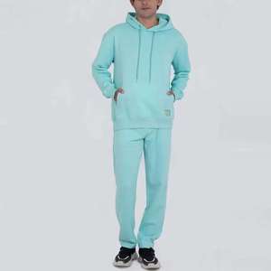Ensemble de survêtement décontracté pour homme, sport d'hiver, à capuche, en polaire, manches longues, coupe régulière, pantalon de jogging, uni, 100% coton respirant - Product Image 3