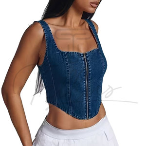Haut court en jean pour femme, design personnalisé, pour usage extérieur, couleur unie, confortable - Product Image 3