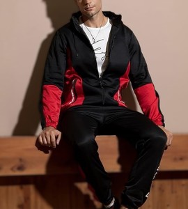 Women's Black Red Color Blocking Printed Tracksuit Set Full <b>Zip</b> <b>Hooded</b> Sporty Joggers Side Pockets Windproof Quick Dry 100% - Product Image 4
