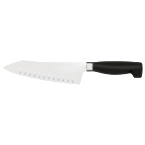 Couteaux Santoku ovales à lame alvéolée argentée avec manche noir profilé pour trancher les oignons, hacher les légumes et la préparation culinaire - Product Image 1