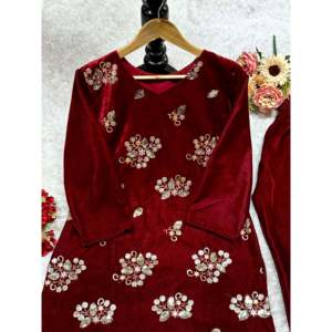 Hermoso conjunto de traje de fiesta para mujer con parte superior e inferior de trabajo bordada - Product Image 6