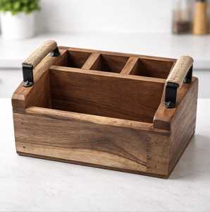 Boîte de rangement pour couverts en bois faits à la main, écologiques et durables, pour la cuisine, la salle à manger et les restaurants, disponible à la vente - Product Image 2