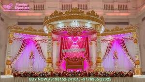 Mandap Dorado para Ceremonia de Boda India, Hermoso Mandap de Estilo Abierto para Vidhi, Decoración Única de Mandap Dorado en Forma de Media Luna para Bodas en EE. UU. - Product Image 2