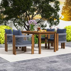 Contemporary Solid Wood Outdoor Dining Set with with <b>Grey</b> Rope Armchairs Luxury Garden Patio Furniture for Hotel Villa Resort - Product Image 1