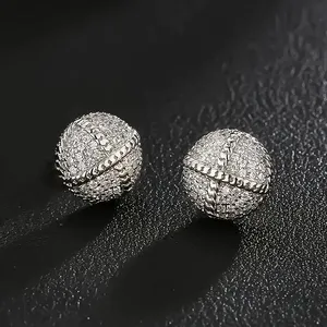 Boucles d'oreilles clous en argent 925 pour hommes, diamants Moissanite certifiés, chaîne à billes légère, style Hip Hop, bijoux de luxe - Product Image 5