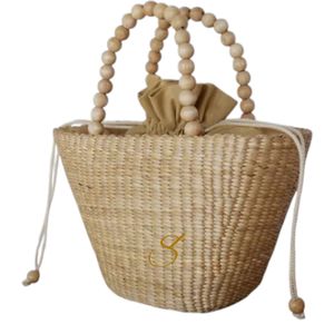 Sac en paille de jacinthe d'eau fait main : Sac à main écologique perlé - Product Image 4