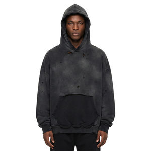 Sweat-shirt à capuche pour homme, manches à carreaux, patchwork, polaire, décontracté, vêtements d'automne, coupe classique, design avec poche - Product Image 5