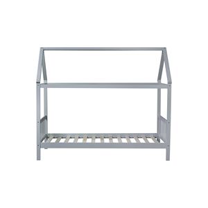 Letto a casetta grigio chiaro con testiera e pediera, per bambini, in legno di gomma, con design unico a forma di casetta - Product Image 4