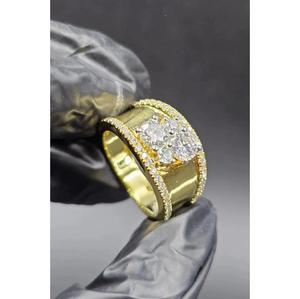 925 <b>Silver</b> Moissanite Cluster <b>Ring</b>, 14K Yellow Gold Plated Engagement Hip Hop <b>Ring</b> Luxury Statement Jewelry for <b>Men</b> Women - Product Image 1