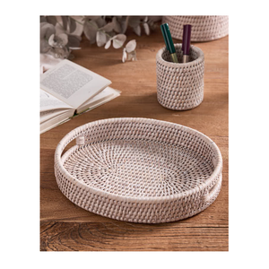 Bandeja de Servir de Bambú Tejida a Mano Ecológica con Asas de Madera, Organizador Natural de Ratán para Té, Café y Aperitivos, Decoración para el Hogar y la Cocina - Product Image 4